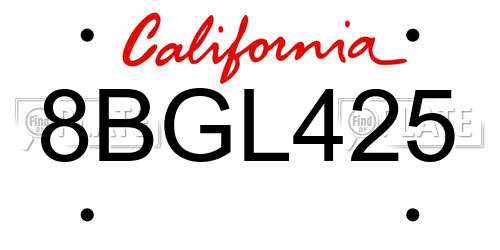 8BGL425 California License Plate