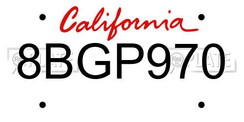 8BGP970 California License Plate
