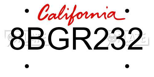8BGR232 California License Plate