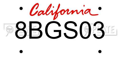 8BGS03 California License Plate