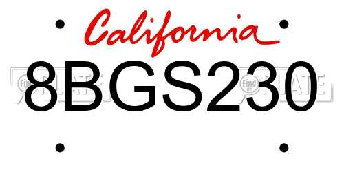 8BGS230 California License Plate
