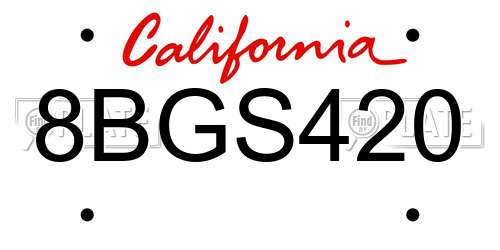 8BGS420 California License Plate