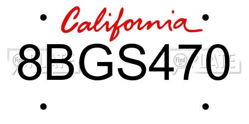 8BGS470 California License Plate