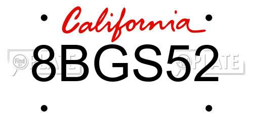 8BGS52 California License Plate