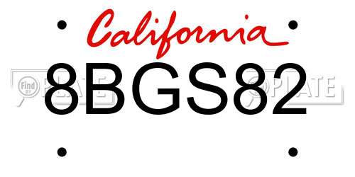 8BGS82 California License Plate