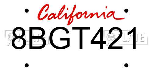 8BGT421 California License Plate