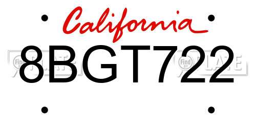 8BGT722 California License Plate