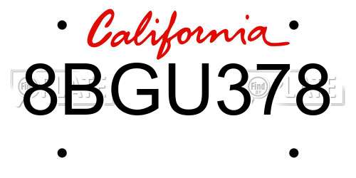 8BGU378 California License Plate
