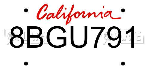 8BGU791 California License Plate