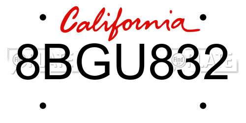 8BGU832 California License Plate