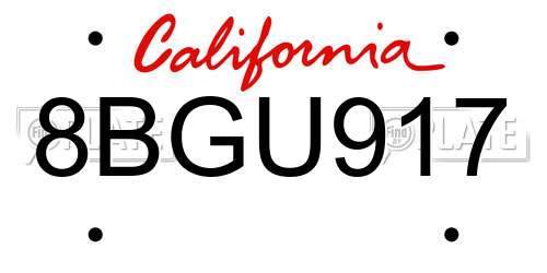 8BGU917 California License Plate