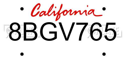 8BGV765 California License Plate