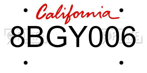 8BGY006 California License Plate