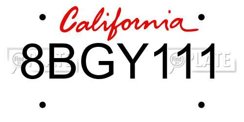 8BGY111 California License Plate
