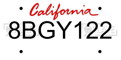 8BGY122 California License Plate