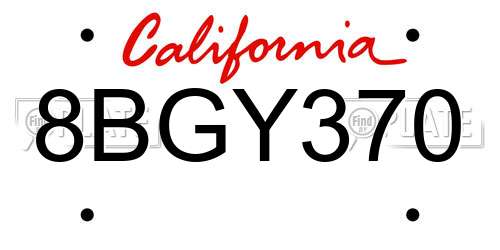 8BGY370 California License Plate
