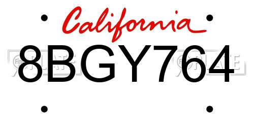 8BGY764 California License Plate