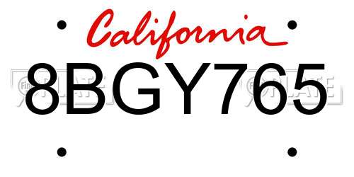 8BGY765 California License Plate