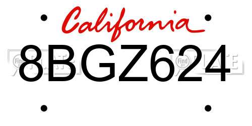 8BGZ624 California License Plate