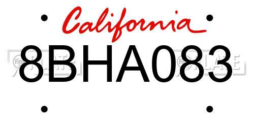 8BHA083 California License Plate