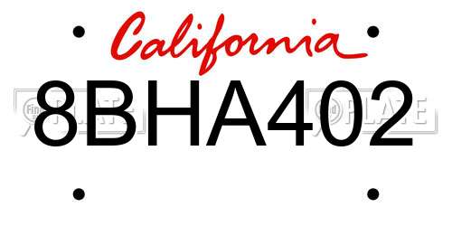 8BHA402 California License Plate