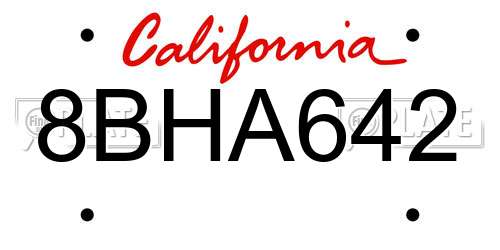 8BHA642 California License Plate