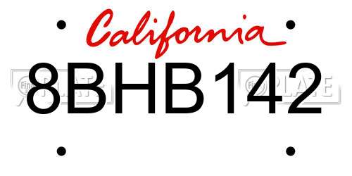 8BHB142 California License Plate