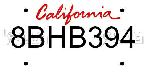 8BHB394 California License Plate