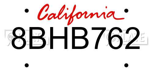 8BHB762 California License Plate