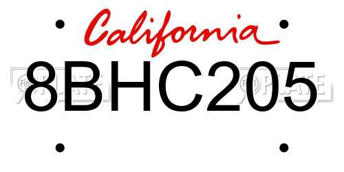 8BHC205 California License Plate