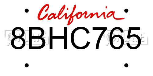 8BHC765 California License Plate