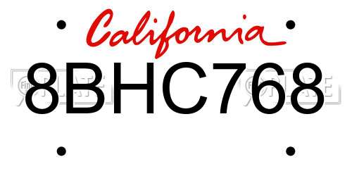 8BHC768 California License Plate