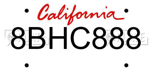 8BHC888 California License Plate