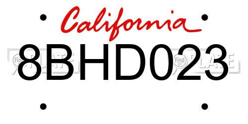 8BHD023 California License Plate
