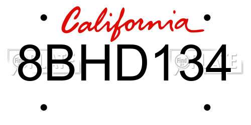 8BHD134 California License Plate