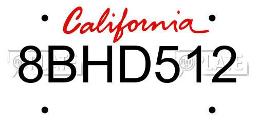 8BHD512 California License Plate