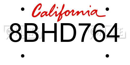 8BHD764 California License Plate