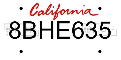 8BHE635 California License Plate