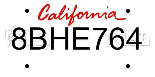 8BHE764 California License Plate