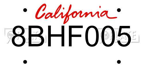 8BHF005 California License Plate