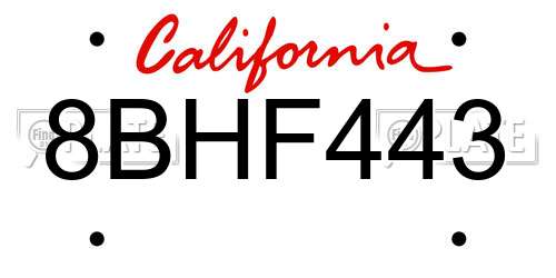 8BHF443 California License Plate