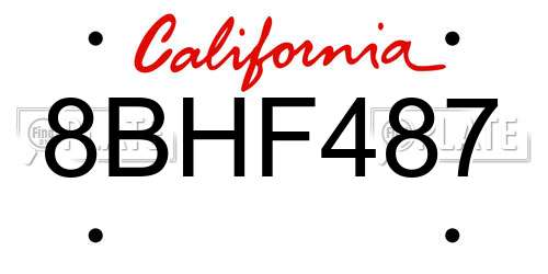 8BHF487 California License Plate