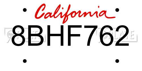 8BHF762 California License Plate