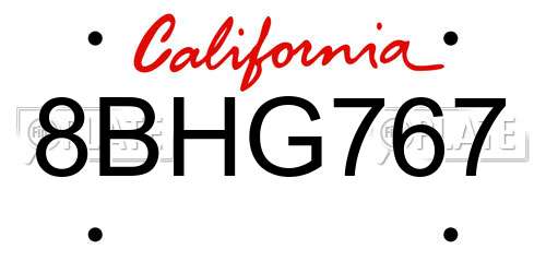 8BHG767 California License Plate