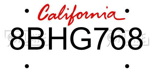 8BHG768 California License Plate