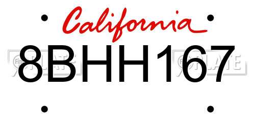 8BHH167 California License Plate