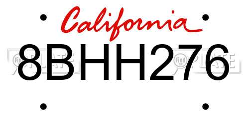 8BHH276 California License Plate