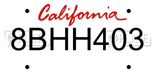 8BHH403 California License Plate