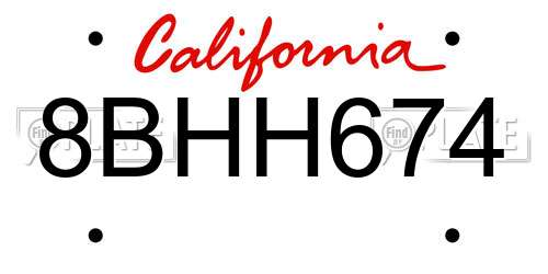 8BHH674 California License Plate