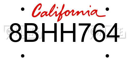 8BHH764 California License Plate